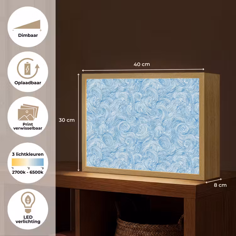 Lightbox - Wandlamp - Blauw - Wit - Spiraal - Golven - Lijnen — 10