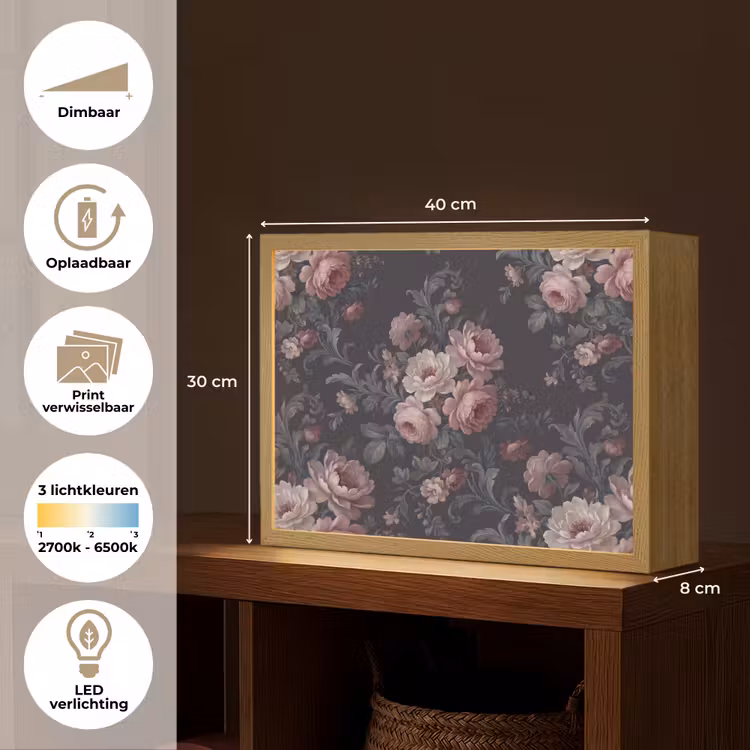 Lightbox - Wandlamp - Bloemen - Patroon - Sierlijk - Roze - Donker — 10