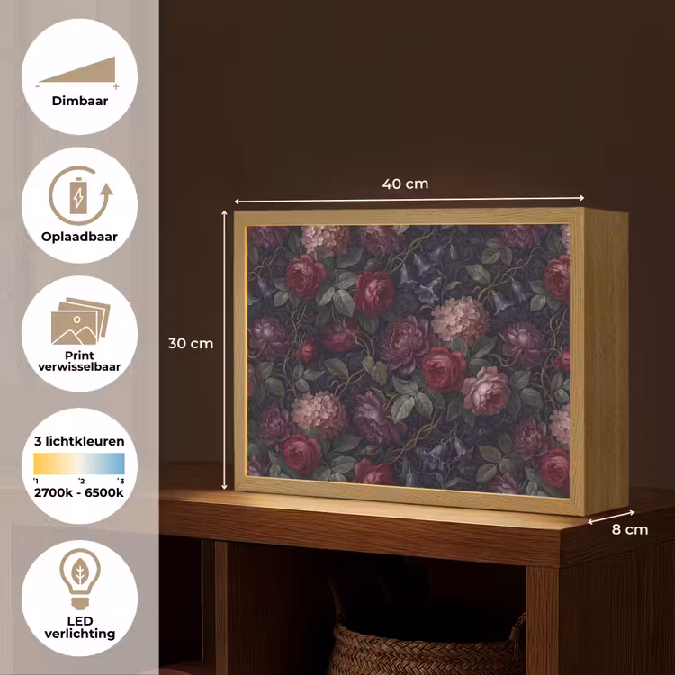 Lightbox - Wandlamp - Bloemen - Rood - Klassiek - Donker - Patroon — 10