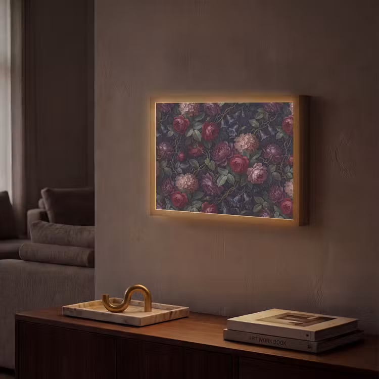 Lightbox - Wandlamp - Bloemen - Rood - Klassiek - Donker - Patroon — 2
