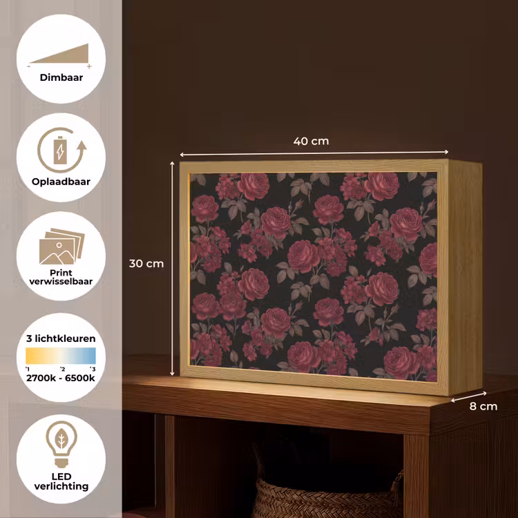 Lightbox - Wandlamp - Bloemen - Roos - Patroon - Klassiek - Rood — 10