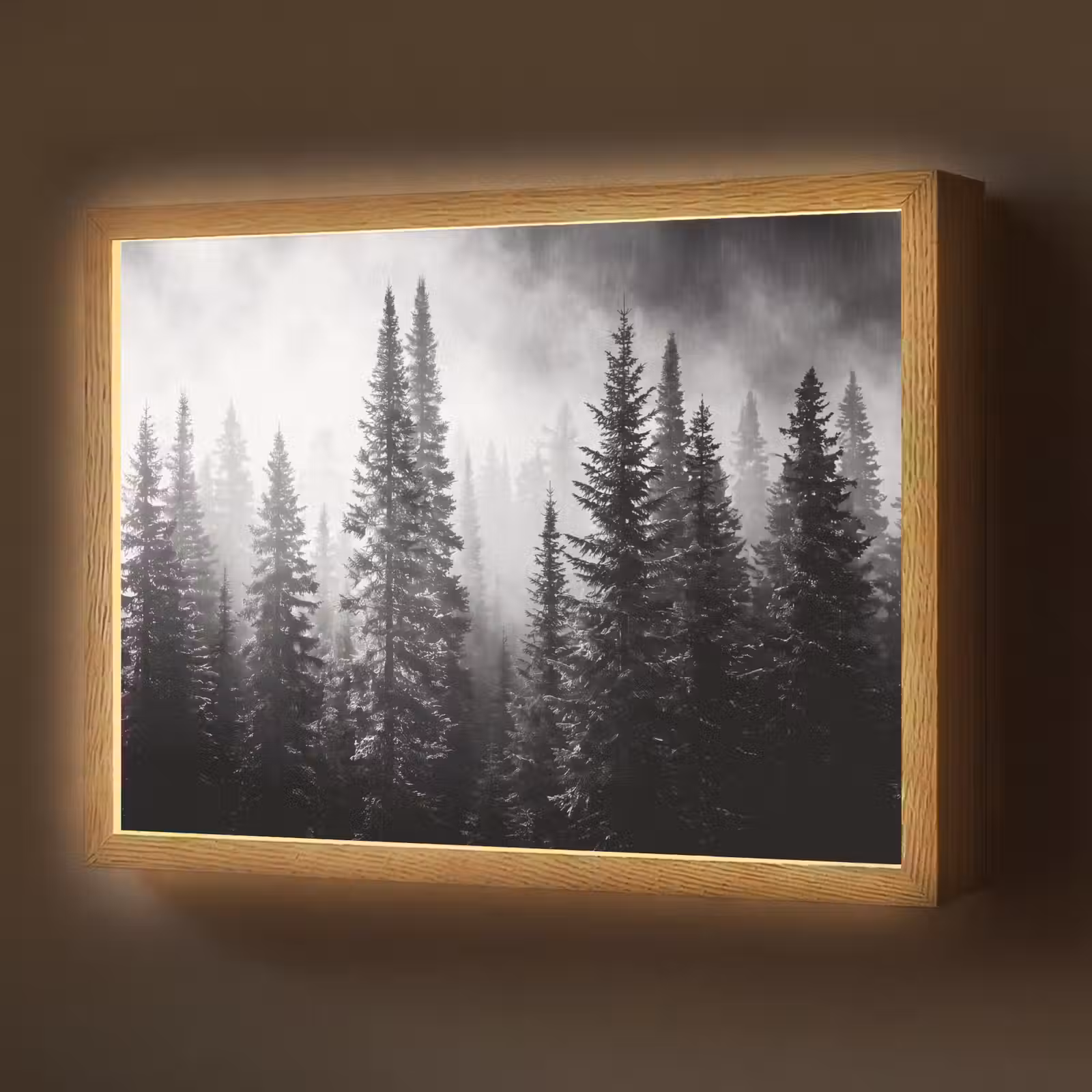 Lightbox - Wandlamp - Bos - Mist - Winter - Monochroom - Natuur — 1