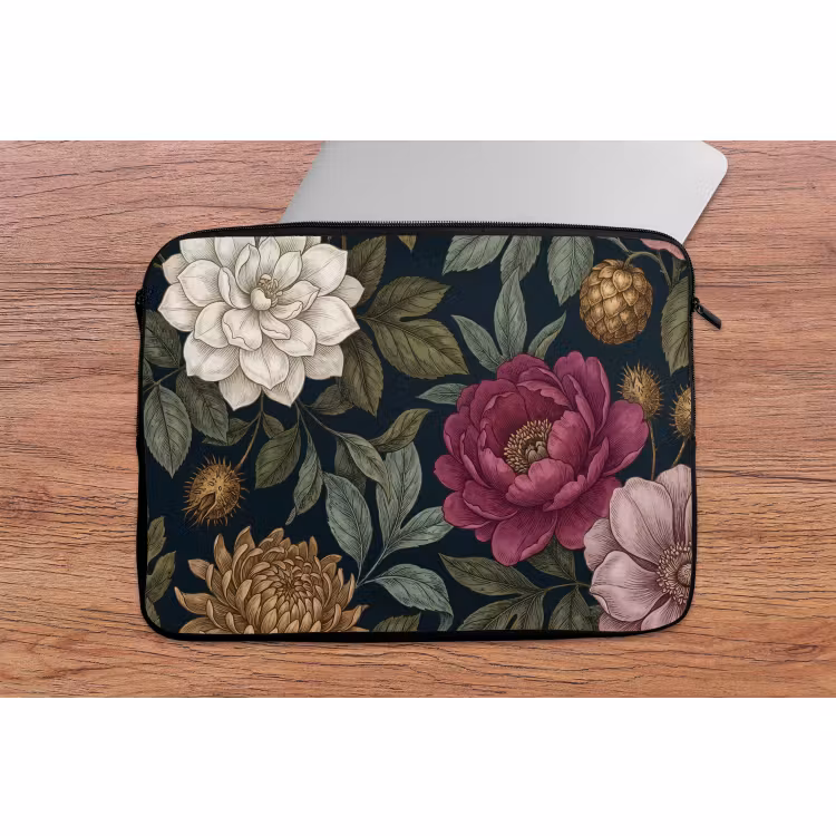 Laptophoes - Bloemen - Botanisch - Illustratie - Donker - Vintage — 2