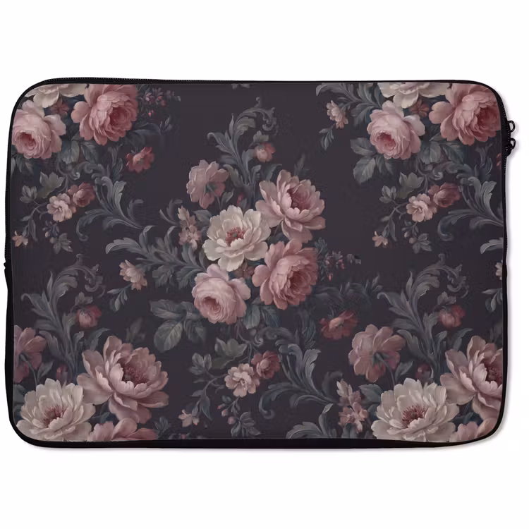 Laptophoes - Bloemen - Patroon - Sierlijk - Roze - Donker — 1