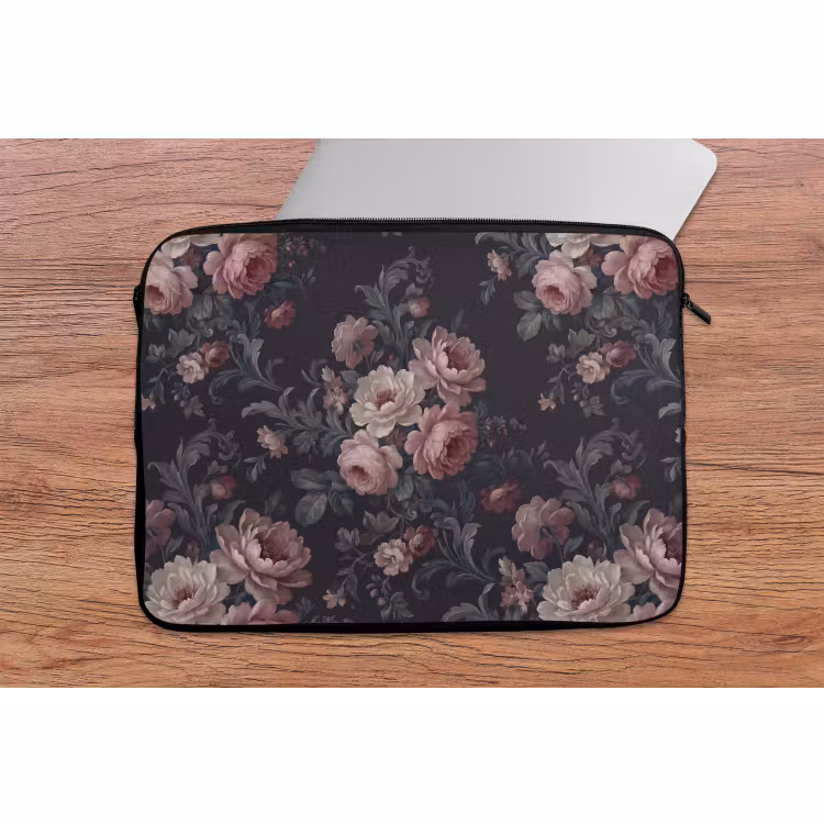 Laptophoes - Bloemen - Patroon - Sierlijk - Roze - Donker — 2