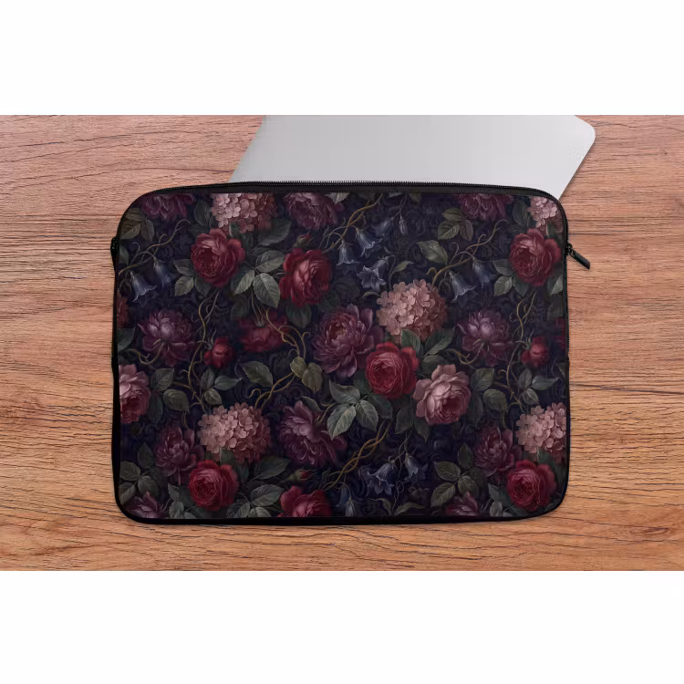 Laptophoes - Bloemen - Rood - Klassiek - Donker - Patroon — 2