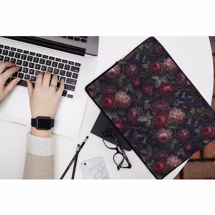 Laptophoes - Bloemen - Rood - Klassiek - Donker - Patroon — 3