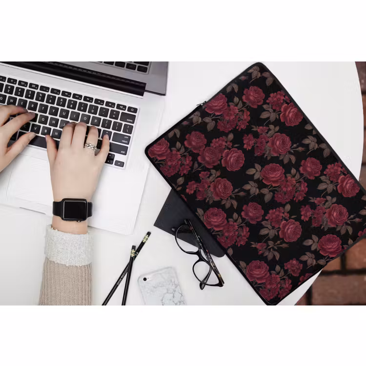 Laptophoes - Bloemen - Roos - Patroon - Klassiek - Rood — 3