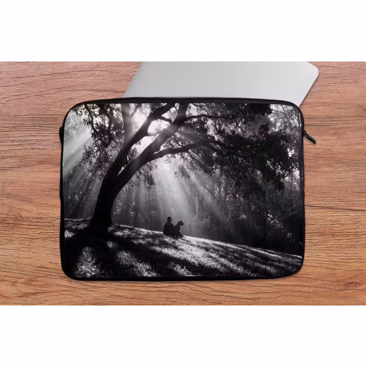 Laptophoes - Mens - Hond - Natuur - Zwart-wit - Silhouet — 2