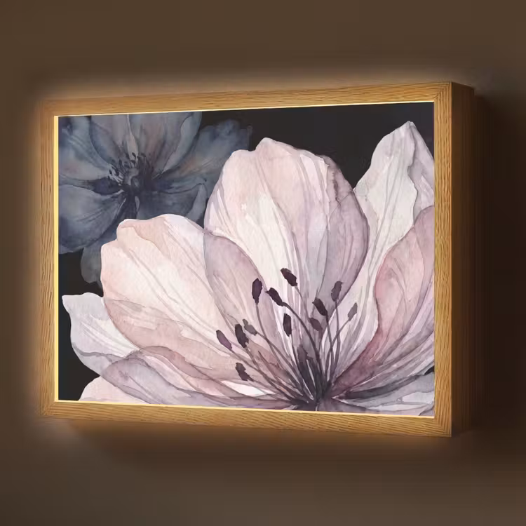 Lightbox - Wandlamp - Bloemen - Aquarel - Modern - Roze - Donker — 1