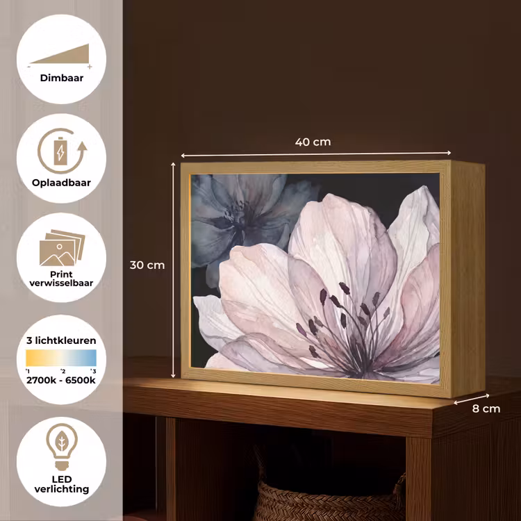 Lightbox - Wandlamp - Bloemen - Aquarel - Modern - Roze - Donker — 10