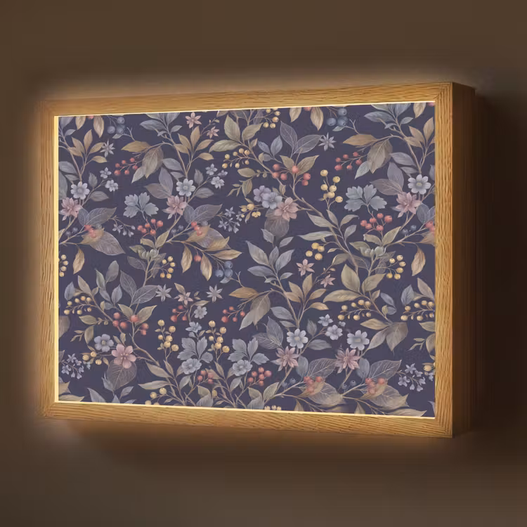 Lightbox - Wandlamp - Bloemen - Bladeren - Patroon - Botanisch - Donkerblauw — 1