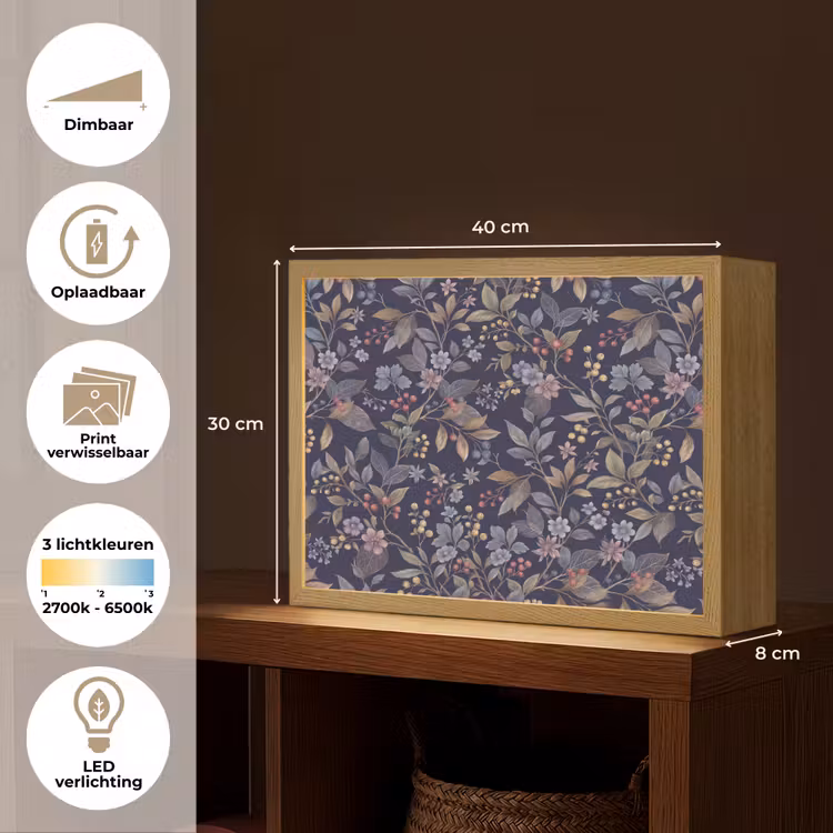 Lightbox - Wandlamp - Bloemen - Bladeren - Patroon - Botanisch - Donkerblauw — 10