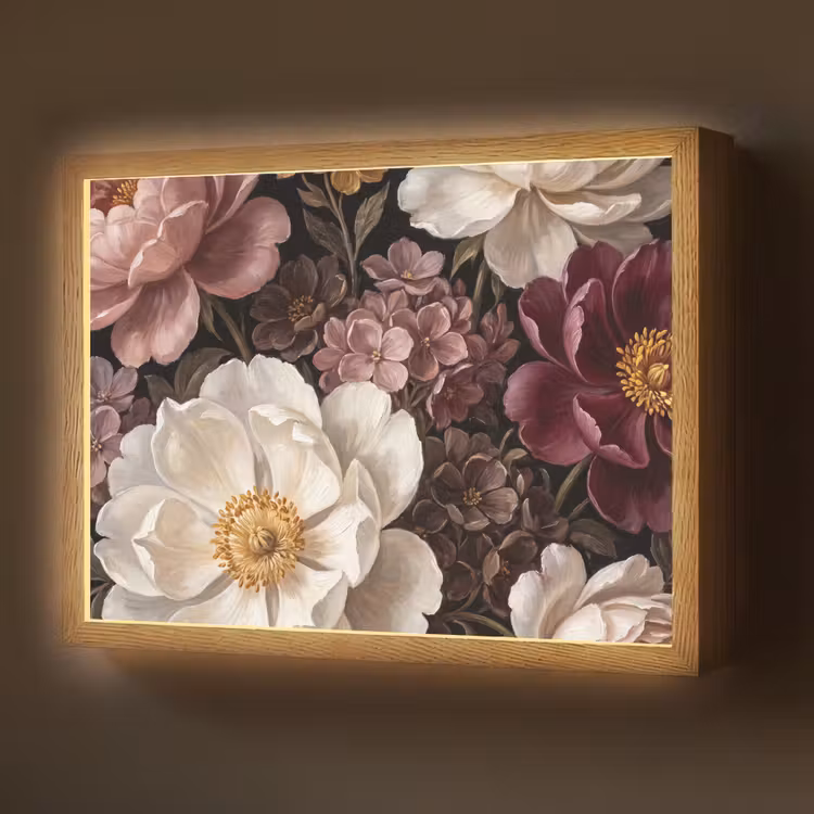 Lightbox - Wandlamp - Bloemen - Boeket - Klassiek - Donker - Rood — 1