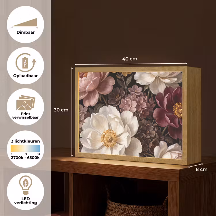 Lightbox - Wandlamp - Bloemen - Boeket - Klassiek - Donker - Rood — 10
