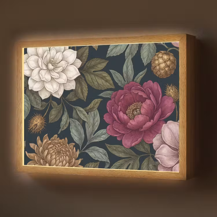 Lightbox - Wandlamp - Bloemen - Botanisch - Illustratie - Donker - Vintage — 1