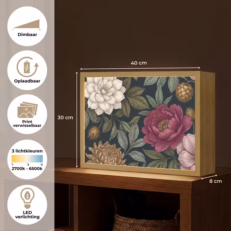 Lightbox - Wandlamp - Bloemen - Botanisch - Illustratie - Donker - Vintage — 10