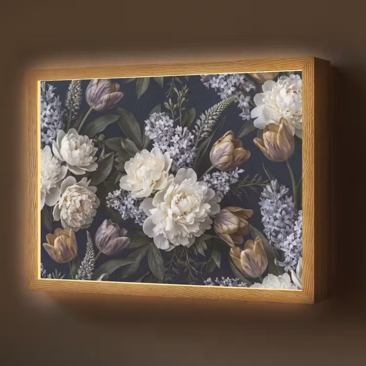 Lightbox - Wandlamp - Bloemen - Donker - Elegant - Natuur - Wit — 1