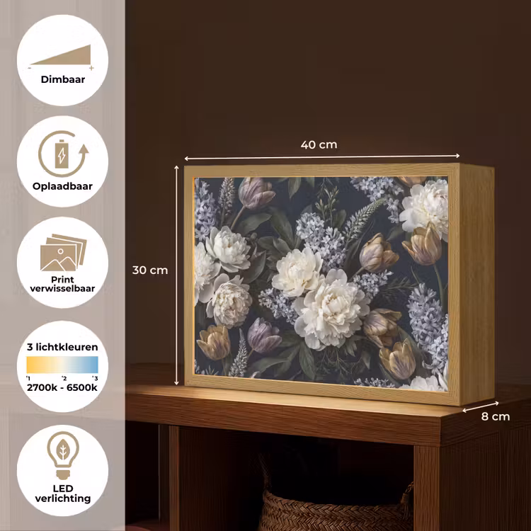 Lightbox - Wandlamp - Bloemen - Donker - Elegant - Natuur - Wit — 10