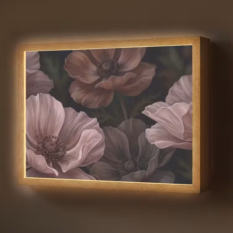 Lightbox - Wandlamp - Bloemen - Natuur - Roze - Donker - Modern — 1