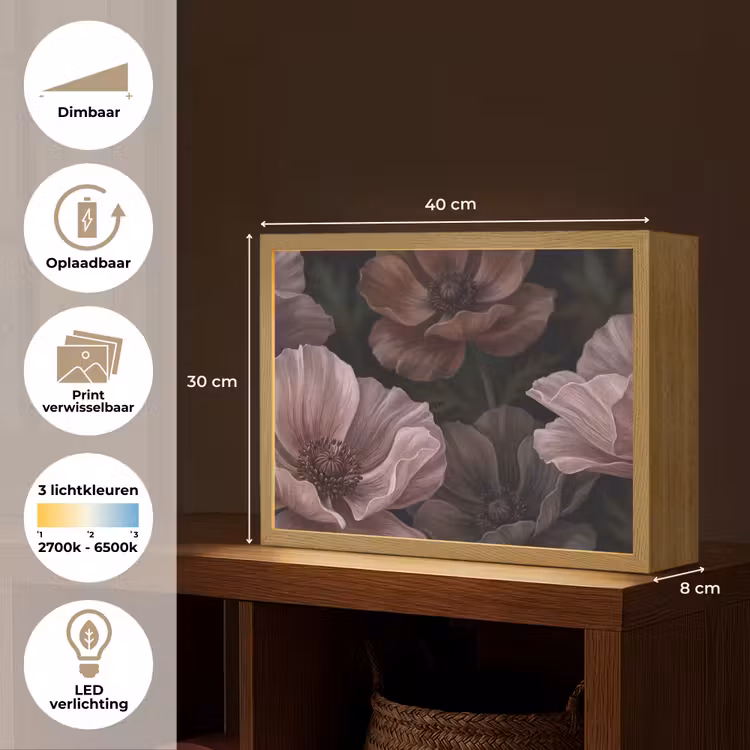 Lightbox - Wandlamp - Bloemen - Natuur - Roze - Donker - Modern — 10