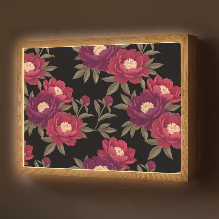 Lightbox - Wandlamp - Bloemen - Patroon - Botanisch - Rood - Zwart — 1