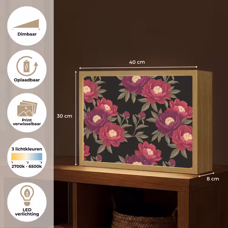 Lightbox - Wandlamp - Bloemen - Patroon - Botanisch - Rood - Zwart — 10