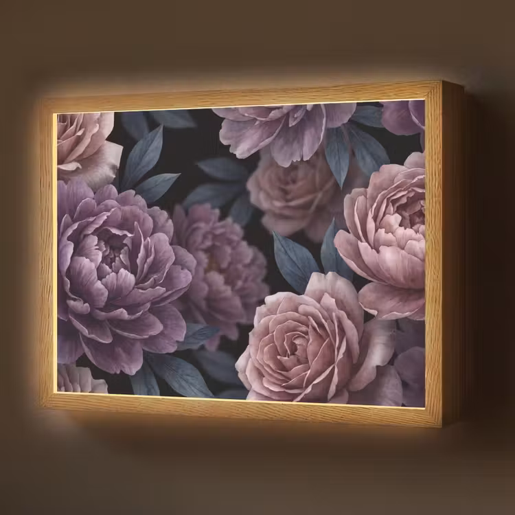 Lightbox - Wandlamp - Bloemen - Patroon - Donker - Botanisch - Paars — 1