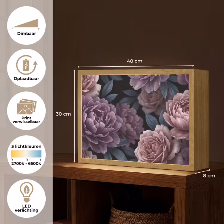 Lightbox - Wandlamp - Bloemen - Patroon - Donker - Botanisch - Paars — 10