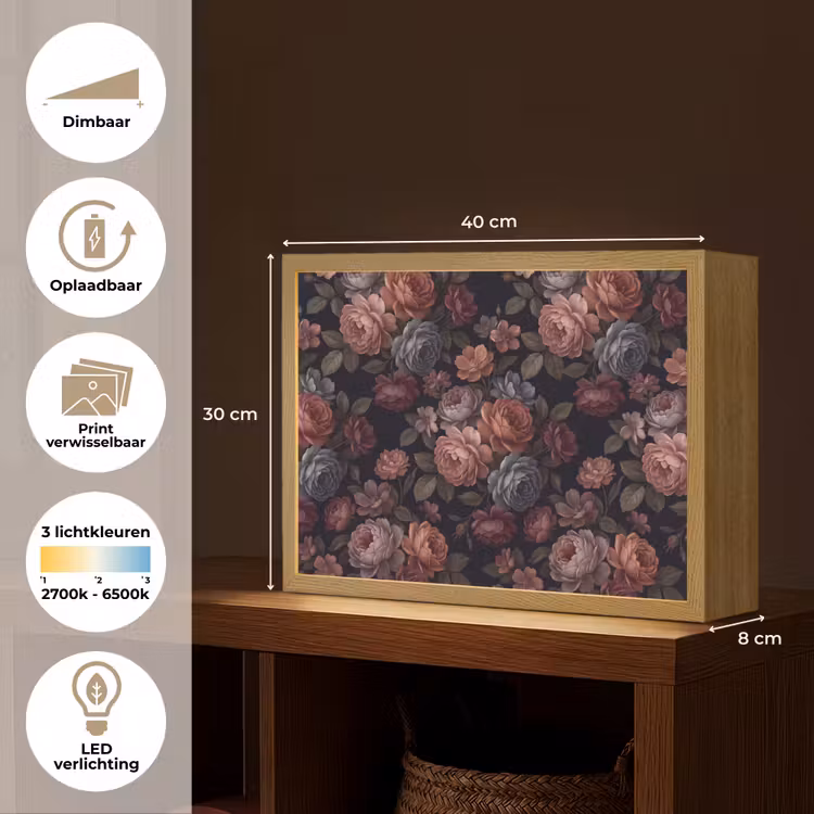 Lightbox - Wandlamp - Bloemen - Patroon - Vintage - Donker - Roze — 10