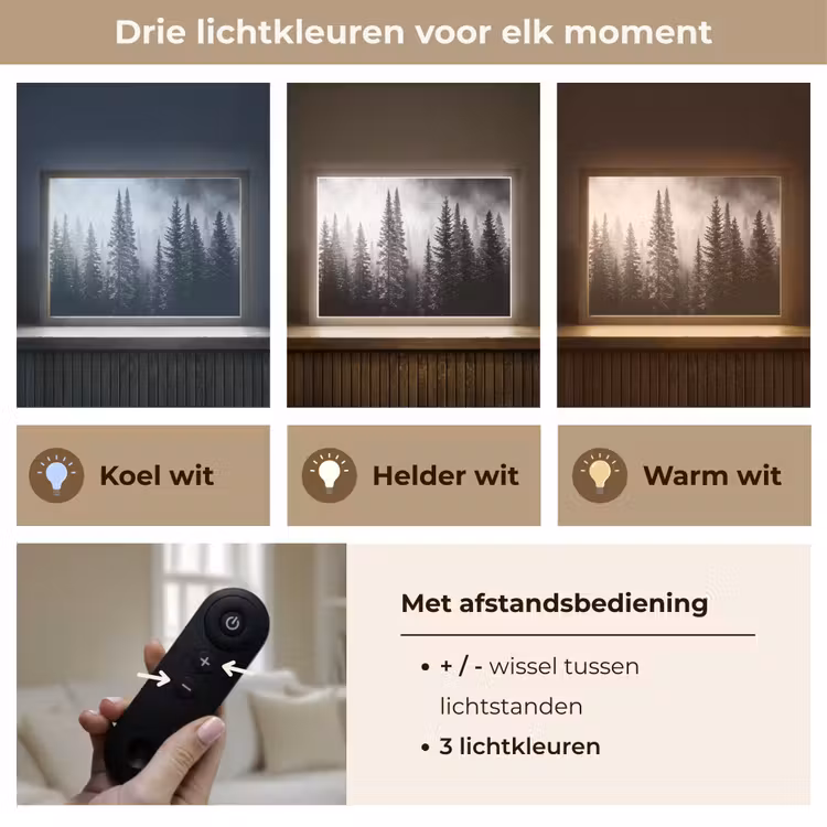 Lightbox - Wandlamp - Bos - Mist - Winter - Monochroom - Natuur — 8