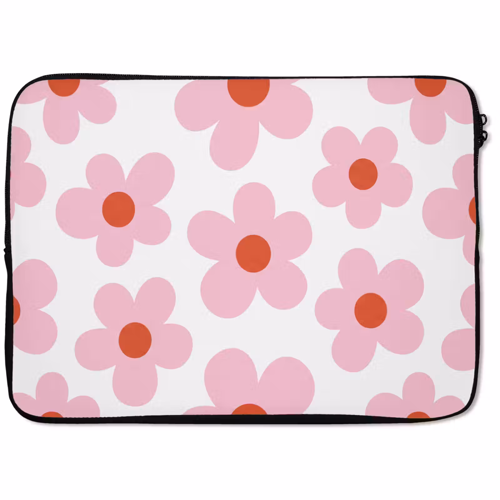 Laptophoes - Bloemen - Patroon - Modern - Roze - Wit — 1