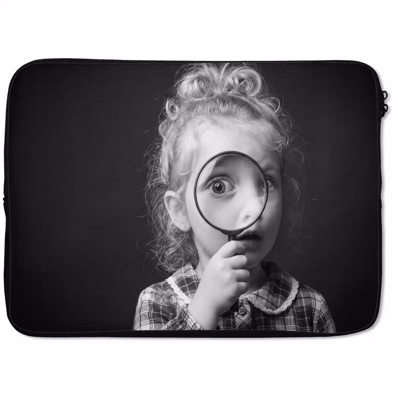 Laptophoes - Kind - Vergrootglas - Portret - Zwart-wit — 1