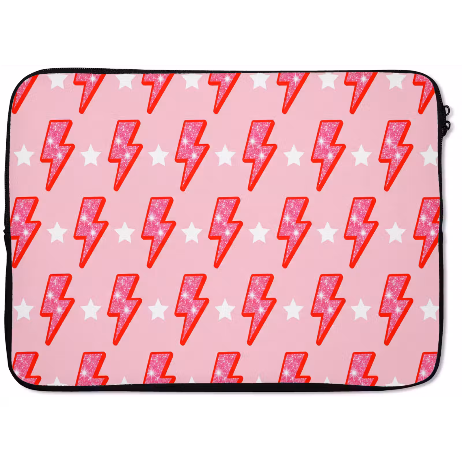 Laptophoes - Patroon - Bliksem - Ster - Glitter - Roze — 1
