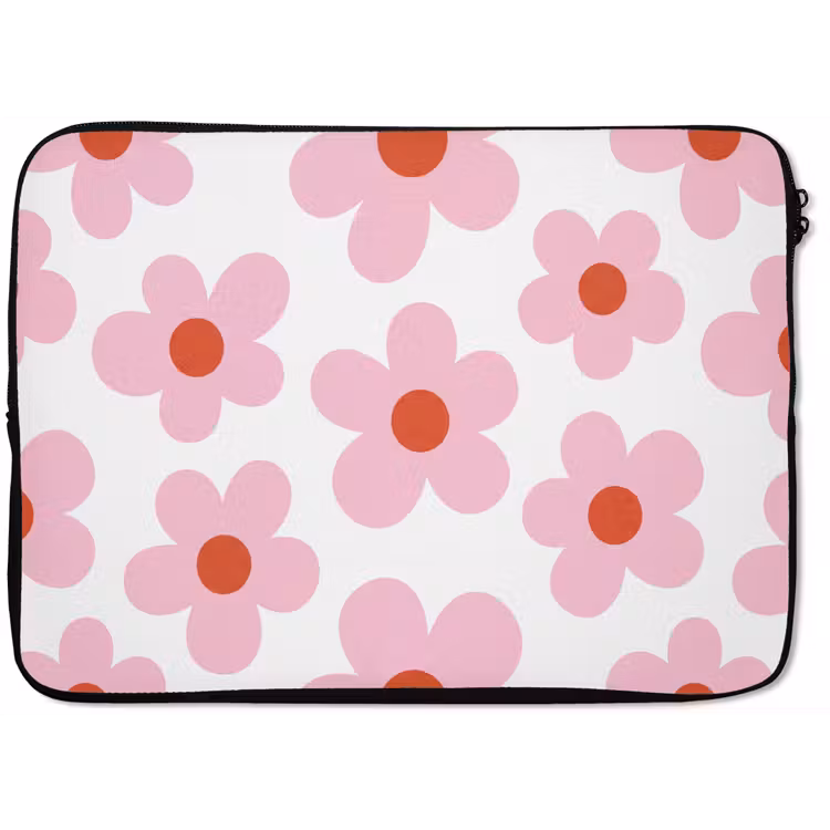 Laptophoes - Bloemen - Patroon - Modern - Roze - Wit — 1