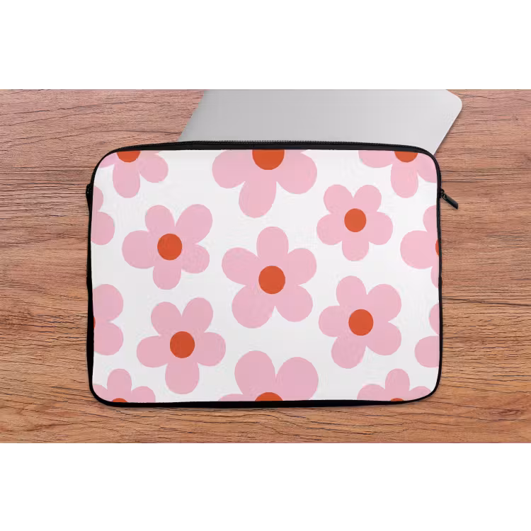 Laptophoes - Bloemen - Patroon - Modern - Roze - Wit — 2