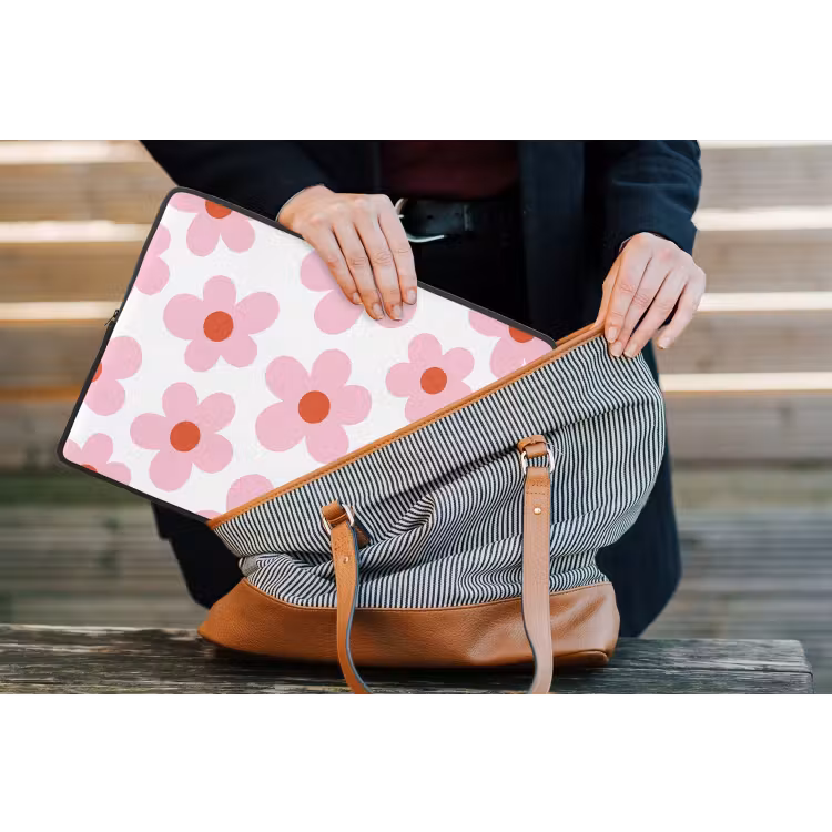Laptophoes - Bloemen - Patroon - Modern - Roze - Wit — 4