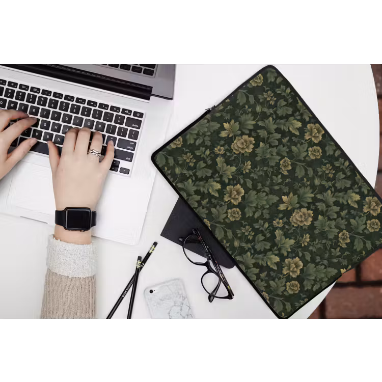 Laptophoes - Donker - Groen - Goud - Botanisch — 3
