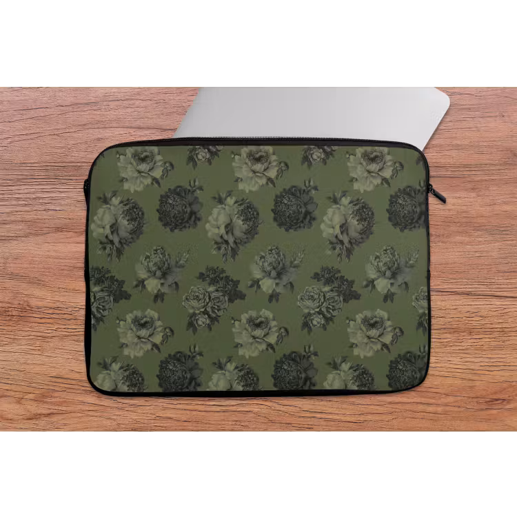 Laptophoes - Klassiek - botanisch - Olijfgroen - Bloemen — 2