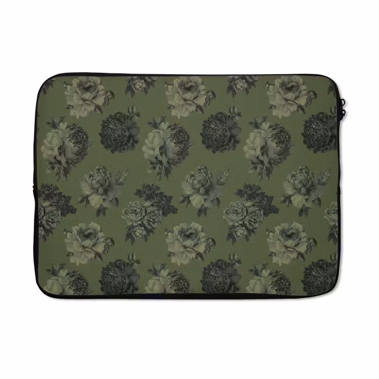 Laptophoes - Klassiek - botanisch - Olijfgroen - Bloemen — 5