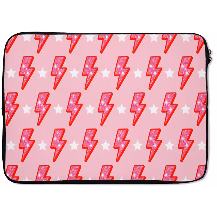 Laptophoes - Patroon - Bliksem - Ster - Glitter - Roze — 1