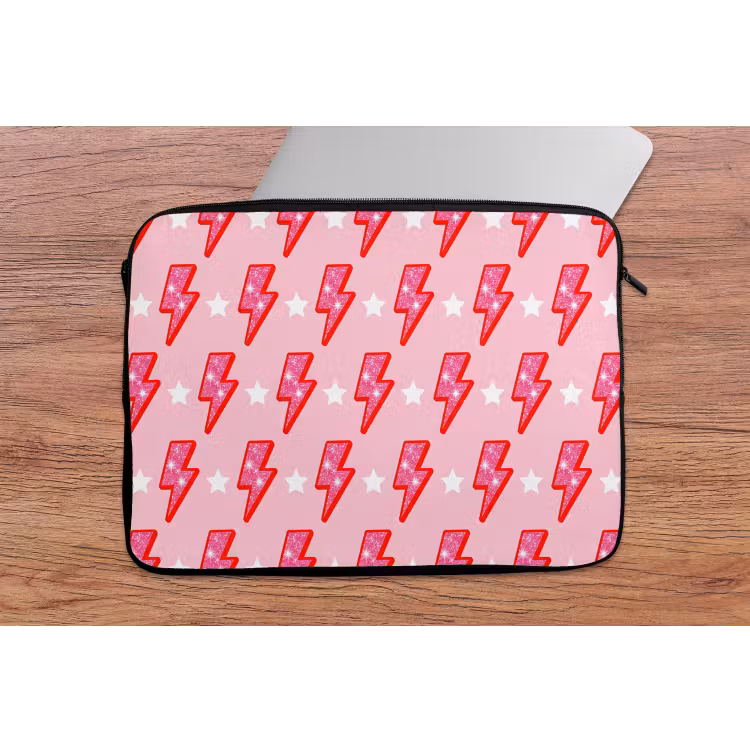 Laptophoes - Patroon - Bliksem - Ster - Glitter - Roze — 2