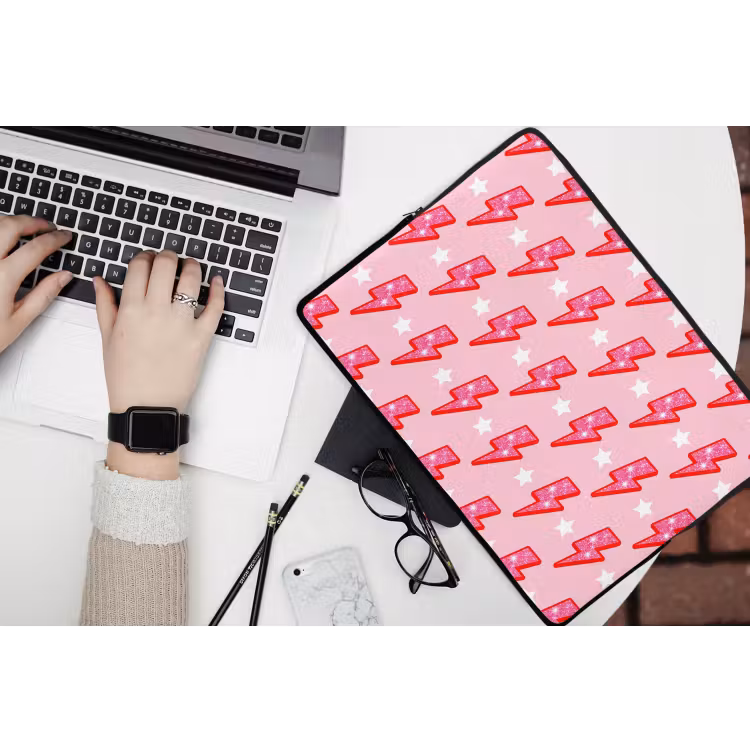 Laptophoes - Patroon - Bliksem - Ster - Glitter - Roze — 3