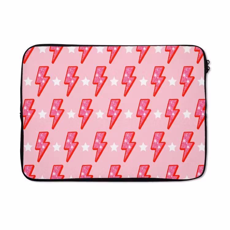 Laptophoes - Patroon - Bliksem - Ster - Glitter - Roze — 5