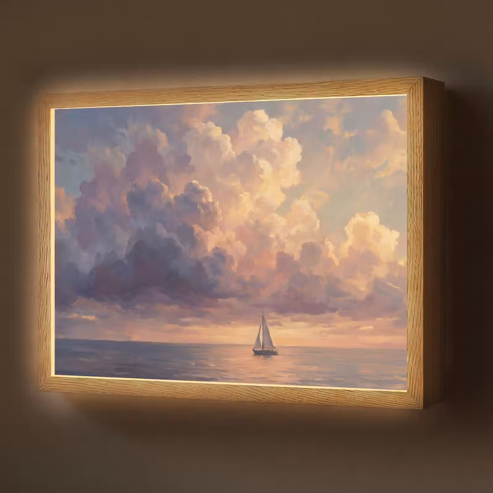 Lightbox - Wandlamp - Boot - Zonsondergang - Zee - Natuur - Goud — 1