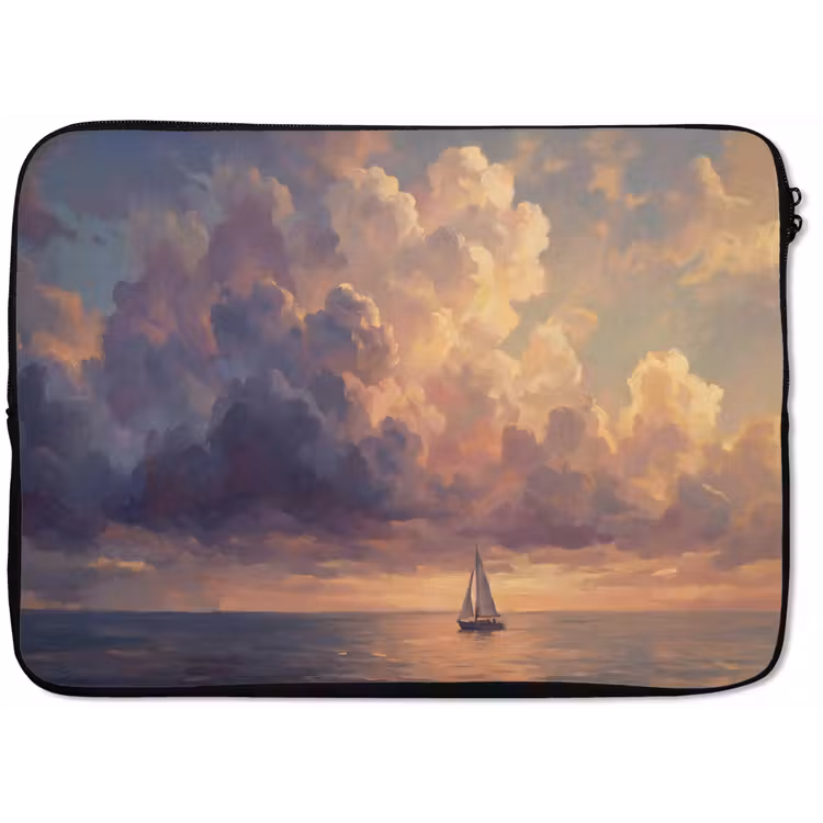 Laptophoes - Boot - Zonsondergang - Zee - Natuur - Goud — 1
