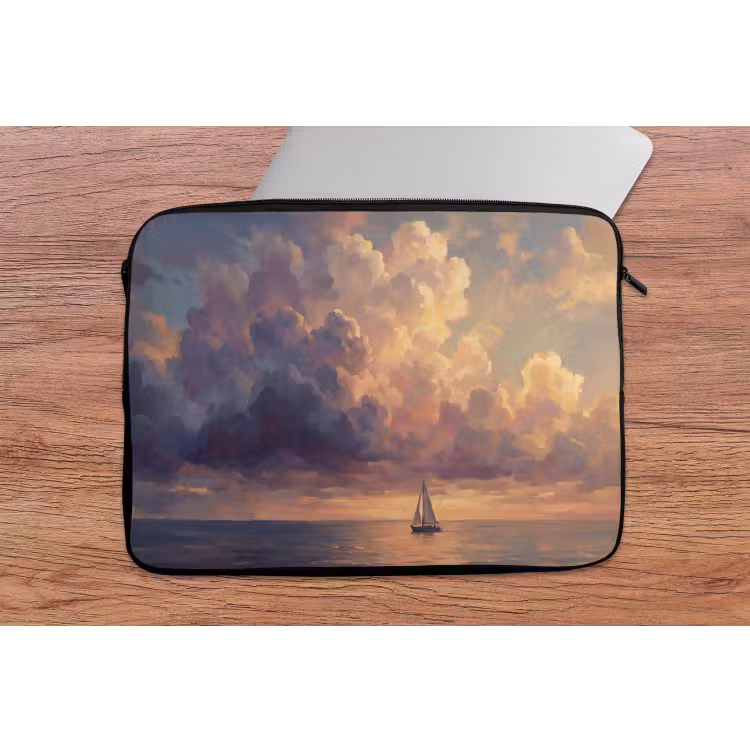 Laptophoes - Boot - Zonsondergang - Zee - Natuur - Goud — 2