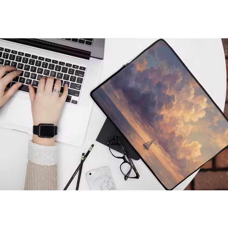 Laptophoes - Boot - Zonsondergang - Zee - Natuur - Goud — 3