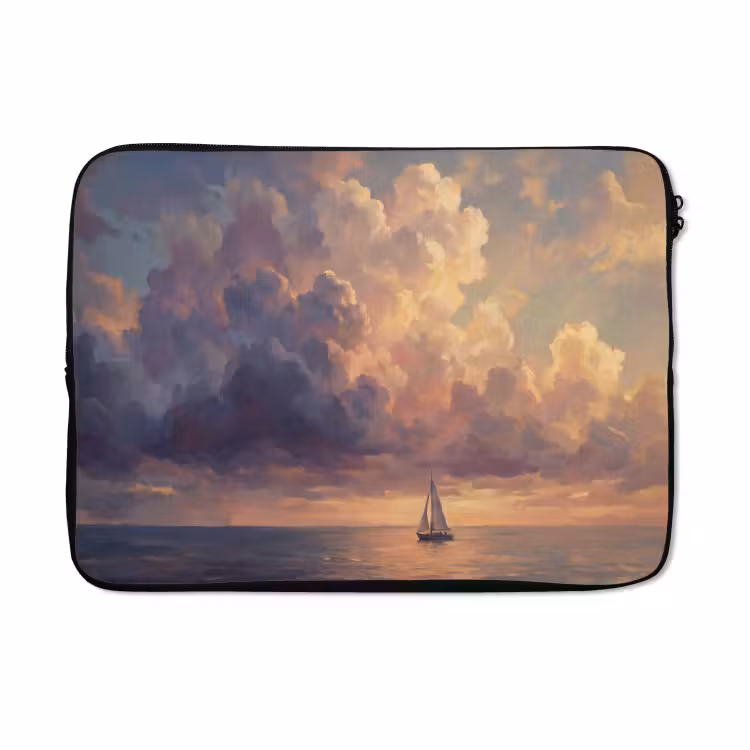 Laptophoes - Boot - Zonsondergang - Zee - Natuur - Goud — 5