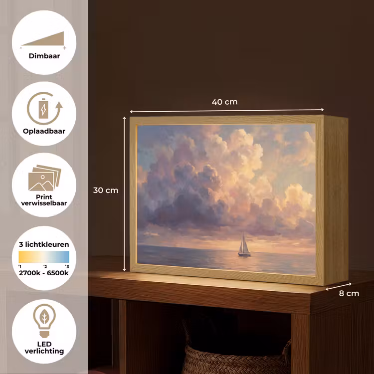 Lightbox - Wandlamp - Boot - Zonsondergang - Zee - Natuur - Goud — 10